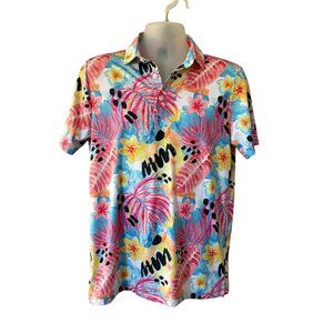 Sunday Swagger Golf Polo Athletic Floral Leaf Print Colorful Mens Small